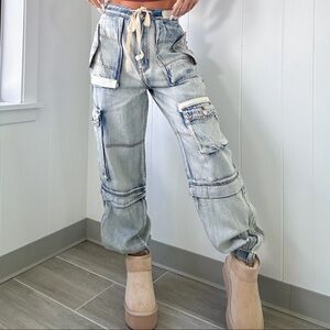 POL Women's Denim Cargo Joggers S - Light Blue
